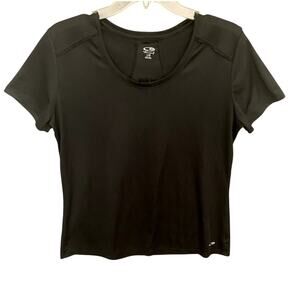 Black Activewear Top C9 Champion Scoop Neck Pleated Back Size L